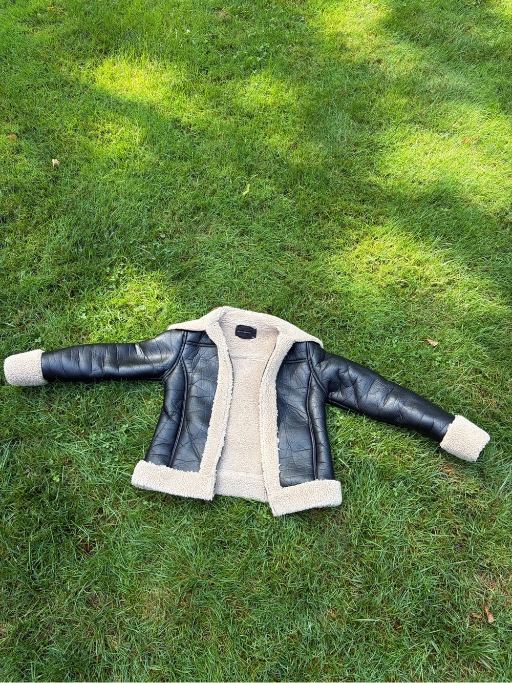 Women’s Black Leather Shearling Jacket with Cream Lining